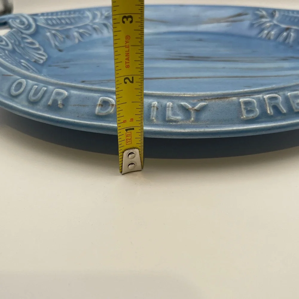 Vintage Blue Ceramic Give Us This Day Our Daily Bread Tray Platter 1982 MBL